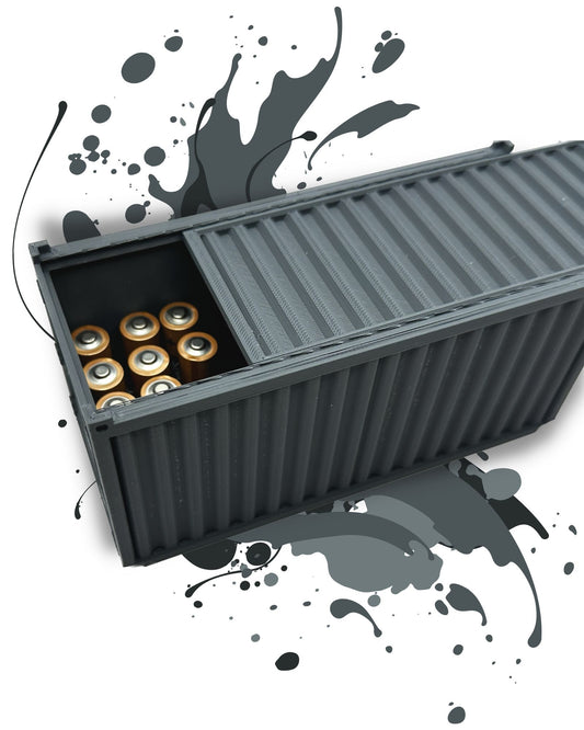 Batteriecontainer ISO-Container mini für Aufbewahrung von Batterien in AA AAA 9V - 3 D gedruckt