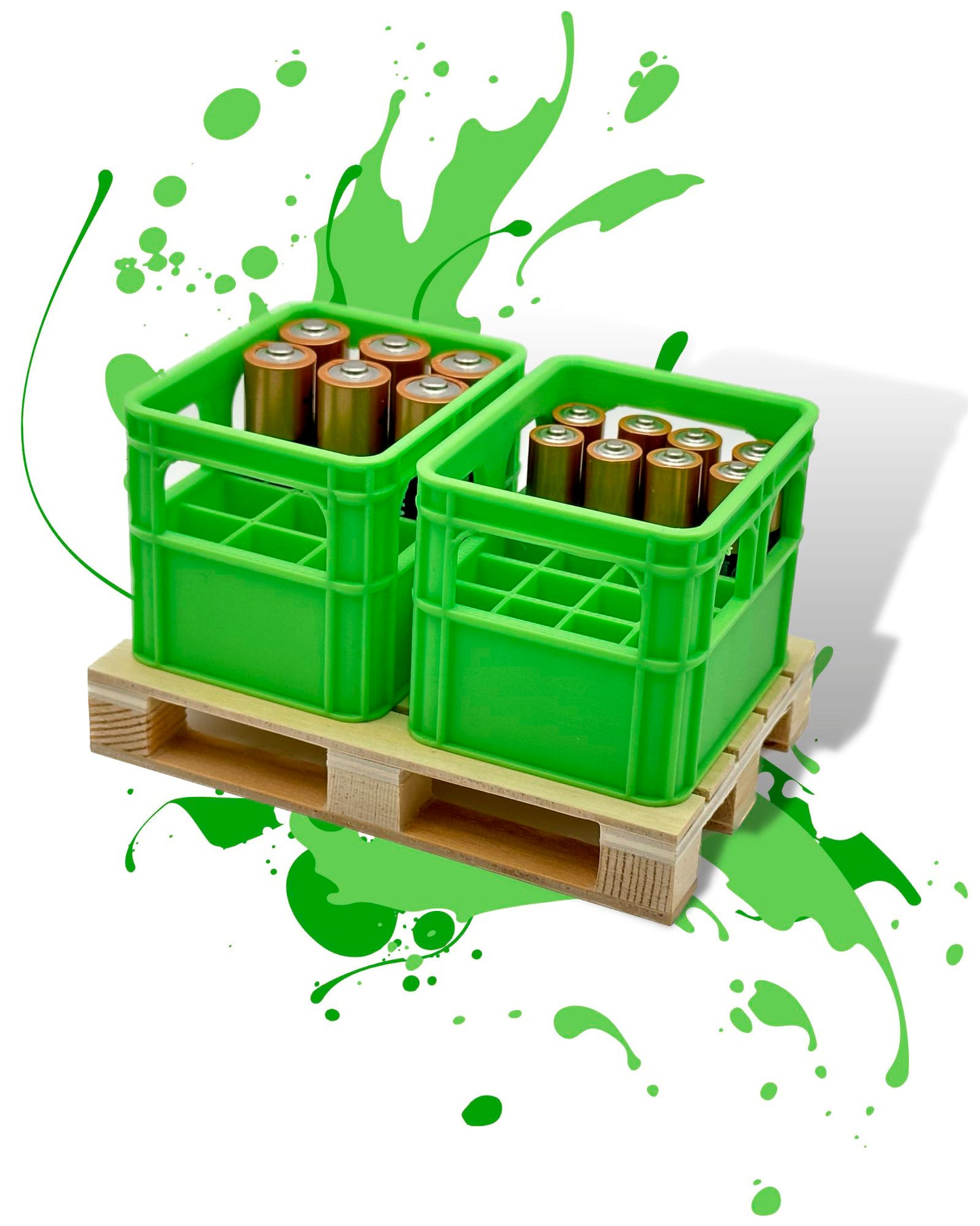 Batteriekiste Batteriebox Minikiste Minibox für Aufbewahrung von Batterien AA und AAA im Set mit Holzpalette