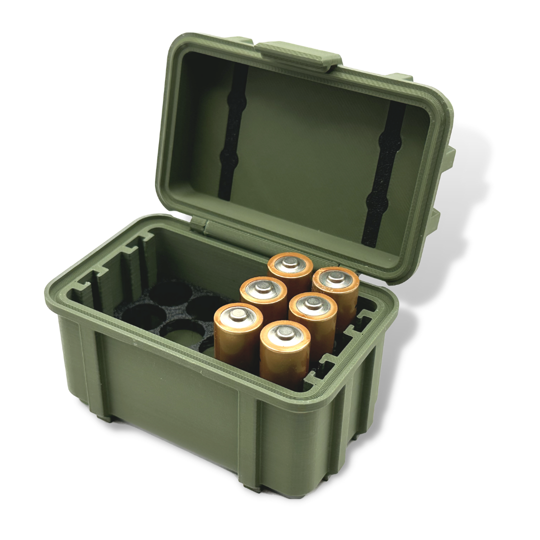 Batteriekiste im Armee Design Olive Grün zur Aufbewahrung von AA Batterien