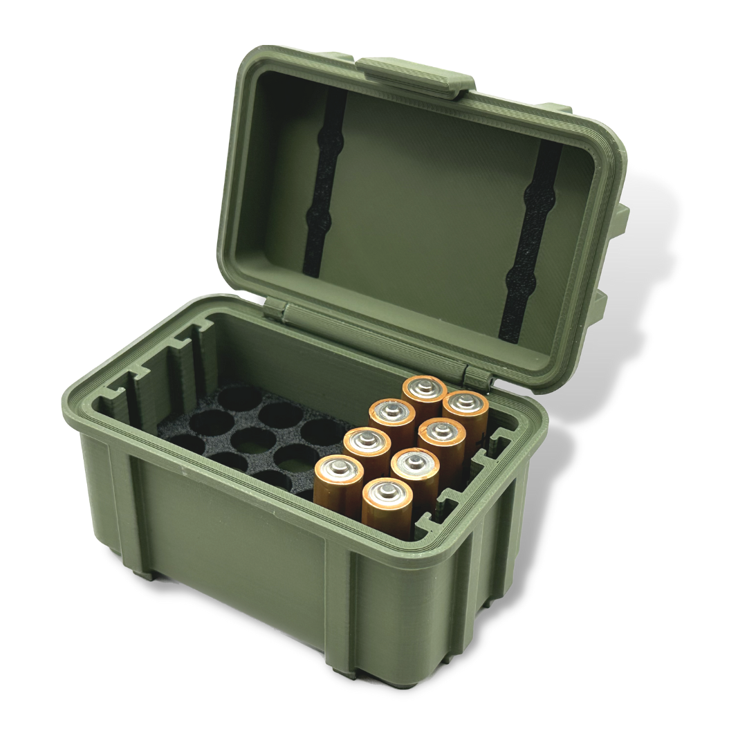 Batteriekiste im Armee Design Olive Grün zur Aufbewahrung von AAA Batterien