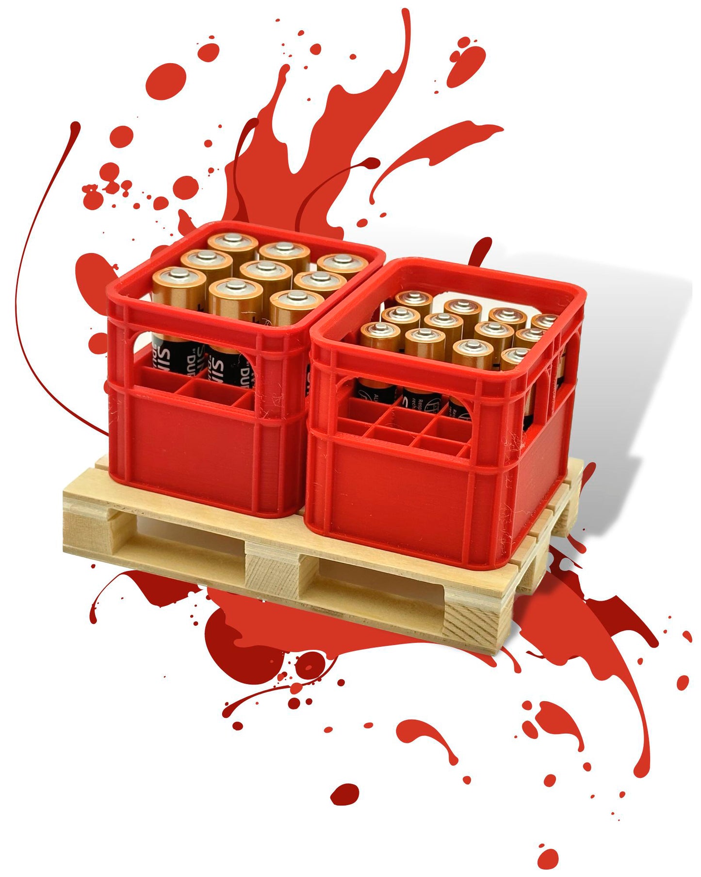 Batteriekiste Batteriebox Minikiste Minibox für Aufbewahrung von Batterien AA und AAA im Set mit Holzpalette