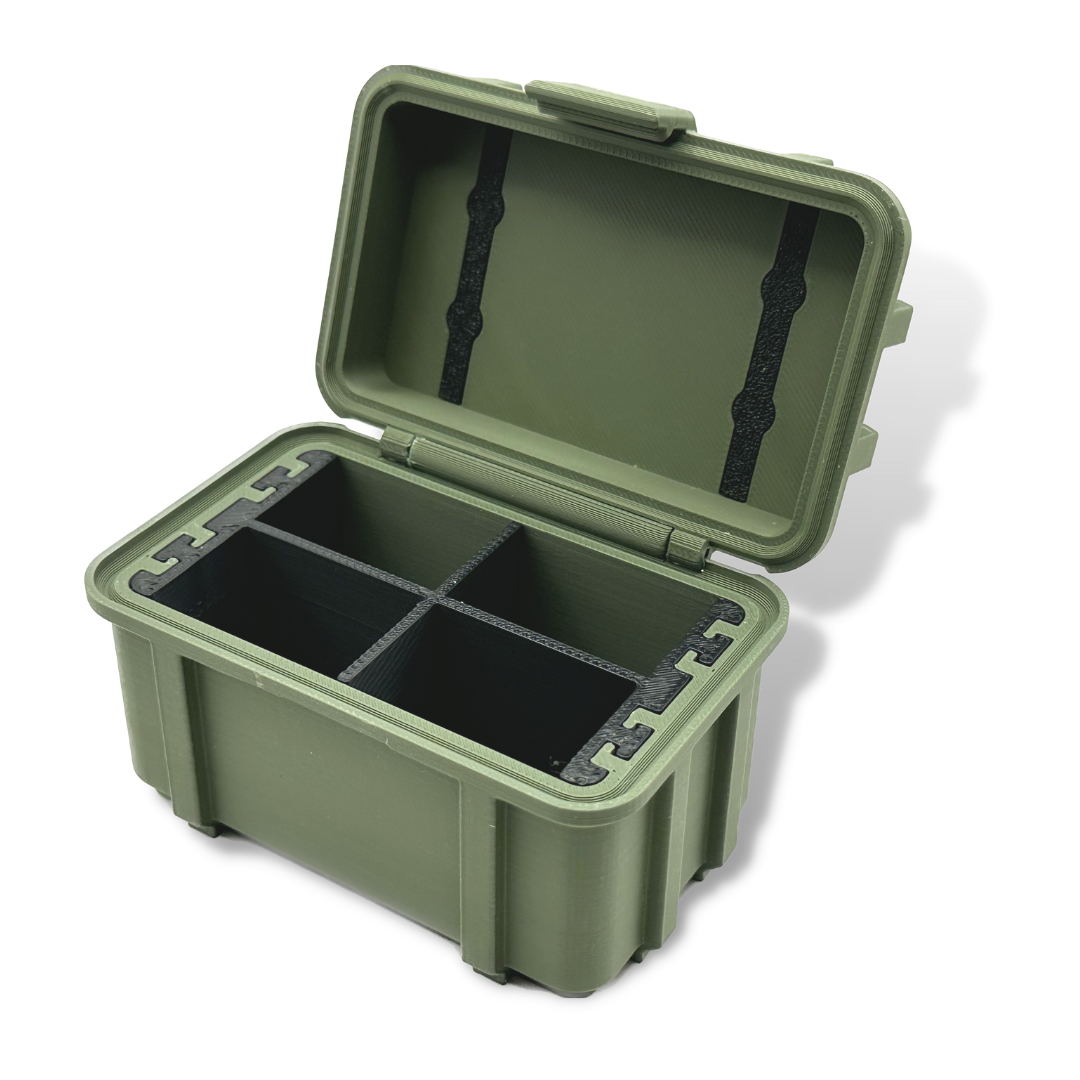 Batteriekiste im Armee Design Olive Grün mit vierer Innenaufteilung