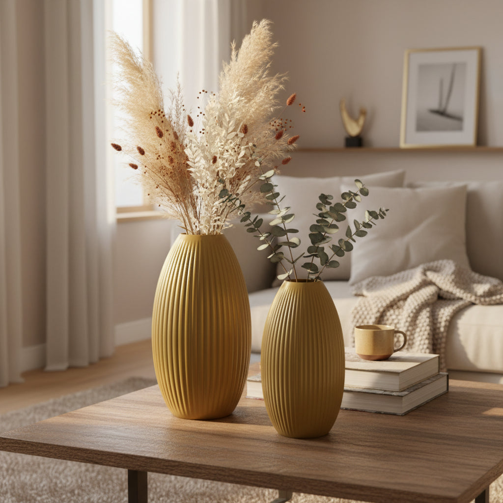 Design Vase Spiralvase für Trockenblumen 3D-Druck Dekovase Retro-Optik