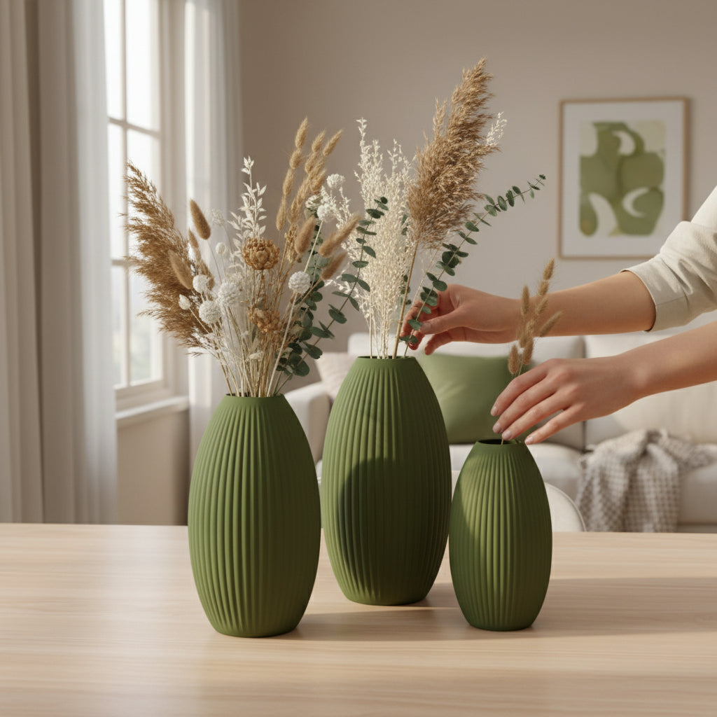 Design Vase Spiralvase für Trockenblumen 3D-Druck Dekovase Retro-Optik