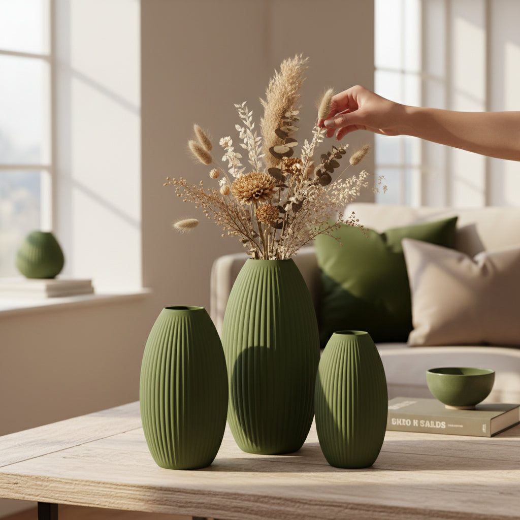 Design Vase Spiralvase für Trockenblumen 3D-Druck Dekovase Retro-Optik