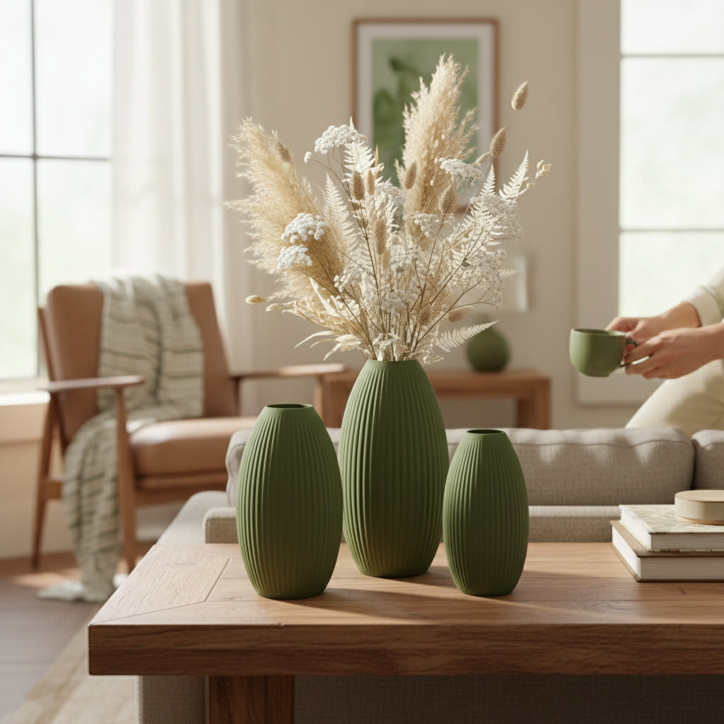 Design Vase Spiralvase für Trockenblumen 3D-Druck Dekovase Retro-Optik