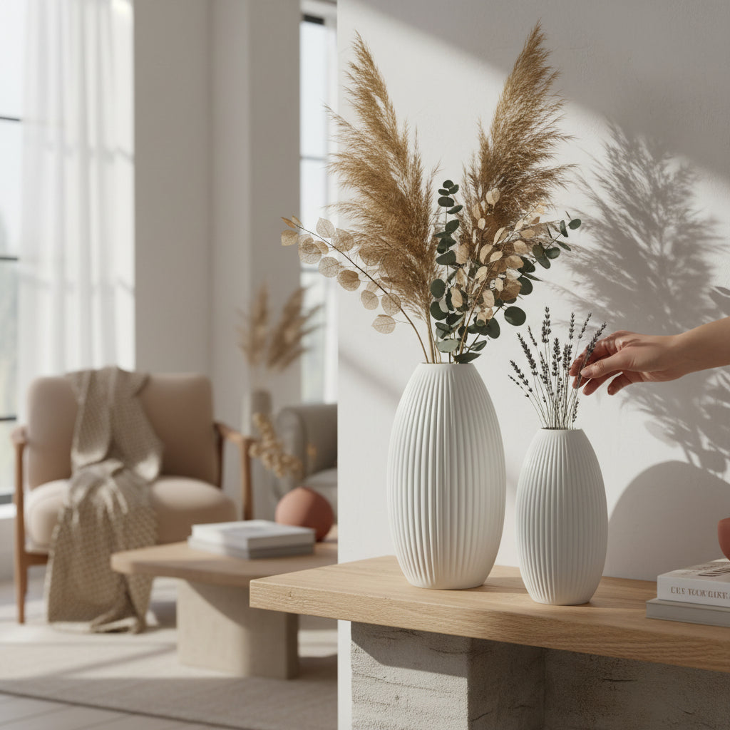 Design Vase Spiralvase für Trockenblumen 3D-Druck Dekovase Retro-Optik