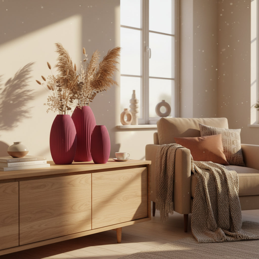 Design Vase Spiralvase für Trockenblumen 3D-Druck Dekovase Retro-Optik