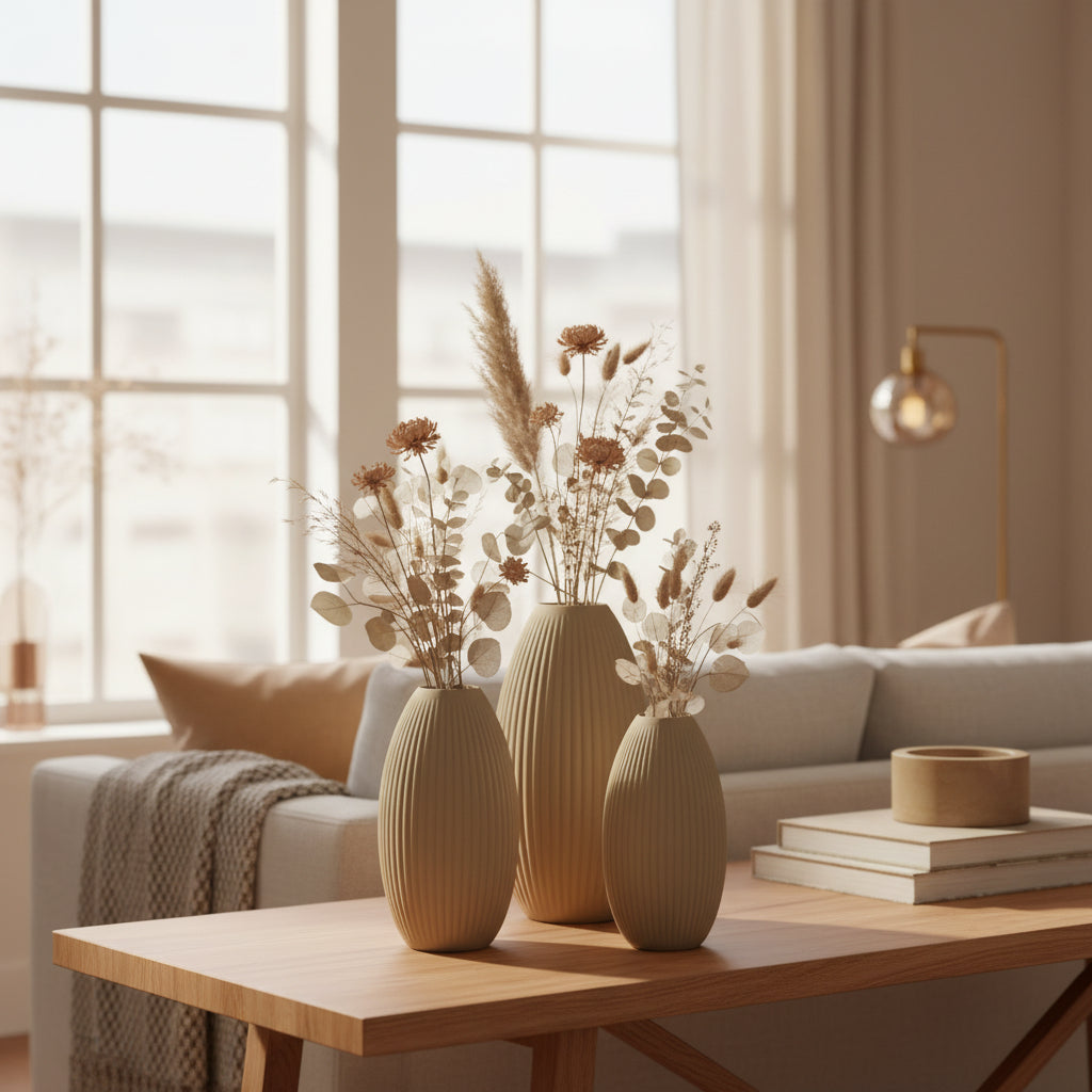 Design Vase Spiralvase für Trockenblumen 3D-Druck Dekovase Retro-Optik