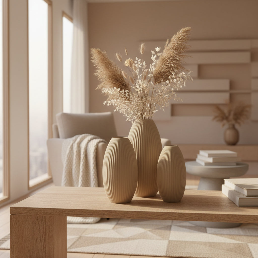 Design Vase Spiralvase für Trockenblumen 3D-Druck Dekovase Retro-Optik