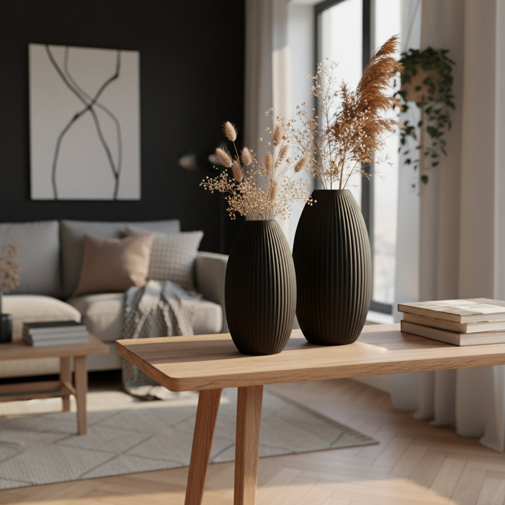 Design Vase Spiralvase für Trockenblumen 3D-Druck Dekovase Retro-Optik