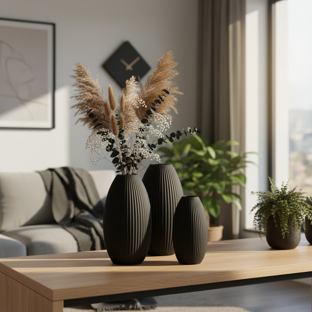 Design Vase Spiralvase für Trockenblumen 3D-Druck Dekovase Retro-Optik