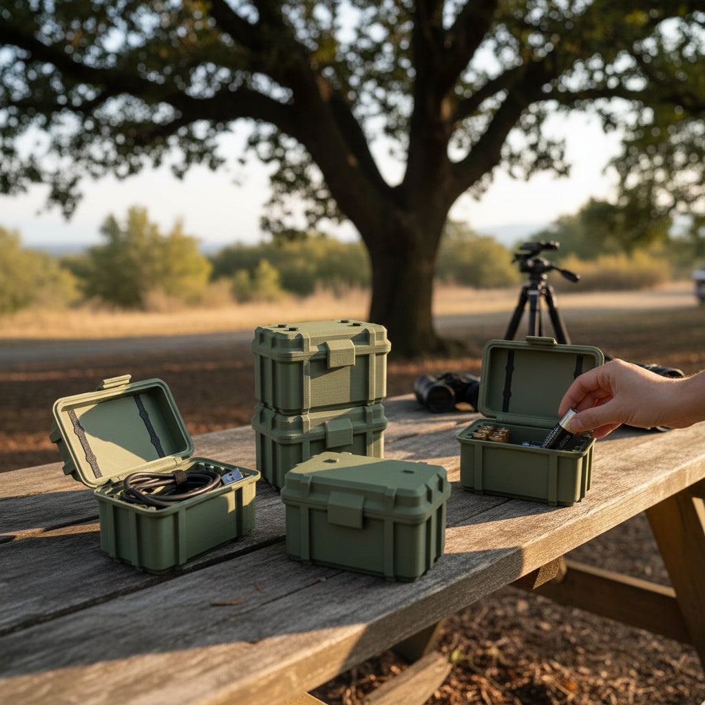 Batterie Aufbewahrung Armee / Militär Kiste Box für Batterien in Olive / Tarnfarbe