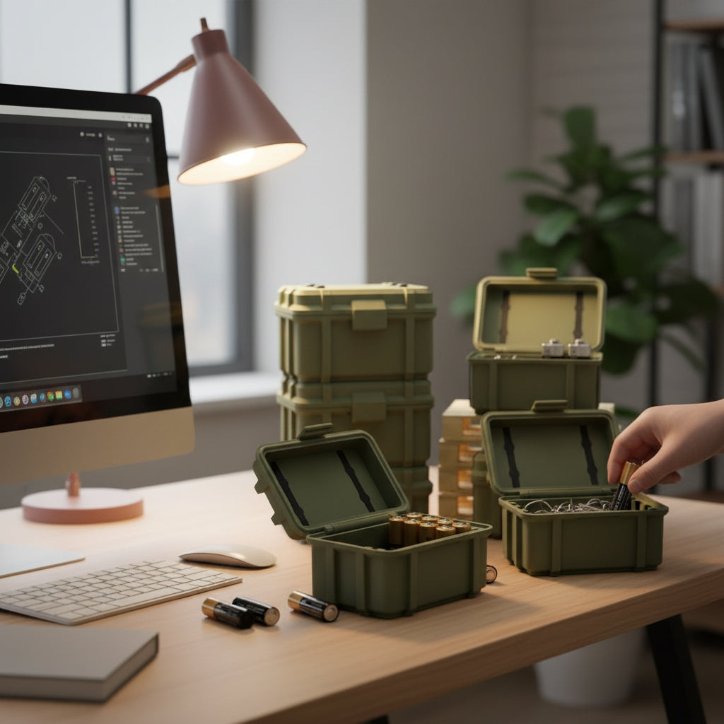 Batterie Aufbewahrung Armee / Militär Kiste Box für Batterien in Olive / Tarnfarbe