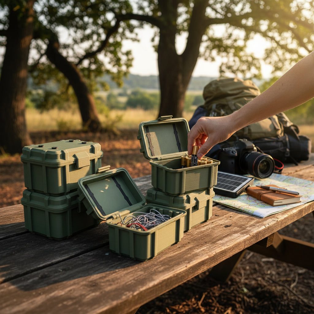 Batterie Aufbewahrung Armee / Militär Kiste Box für Batterien in Olive / Tarnfarbe
