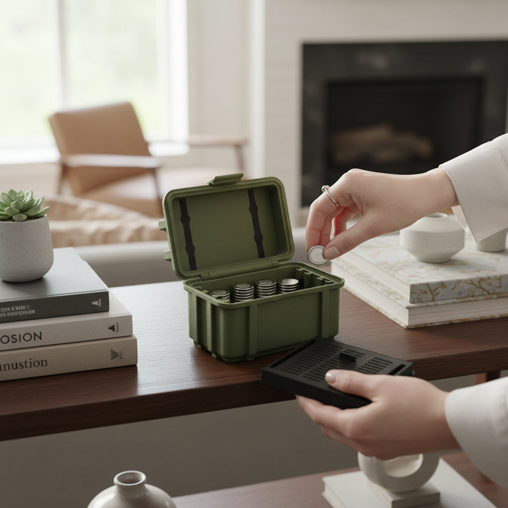Batterie Aufbewahrung Armee / Militär Kiste Box für Batterien in Olive / Tarnfarbe