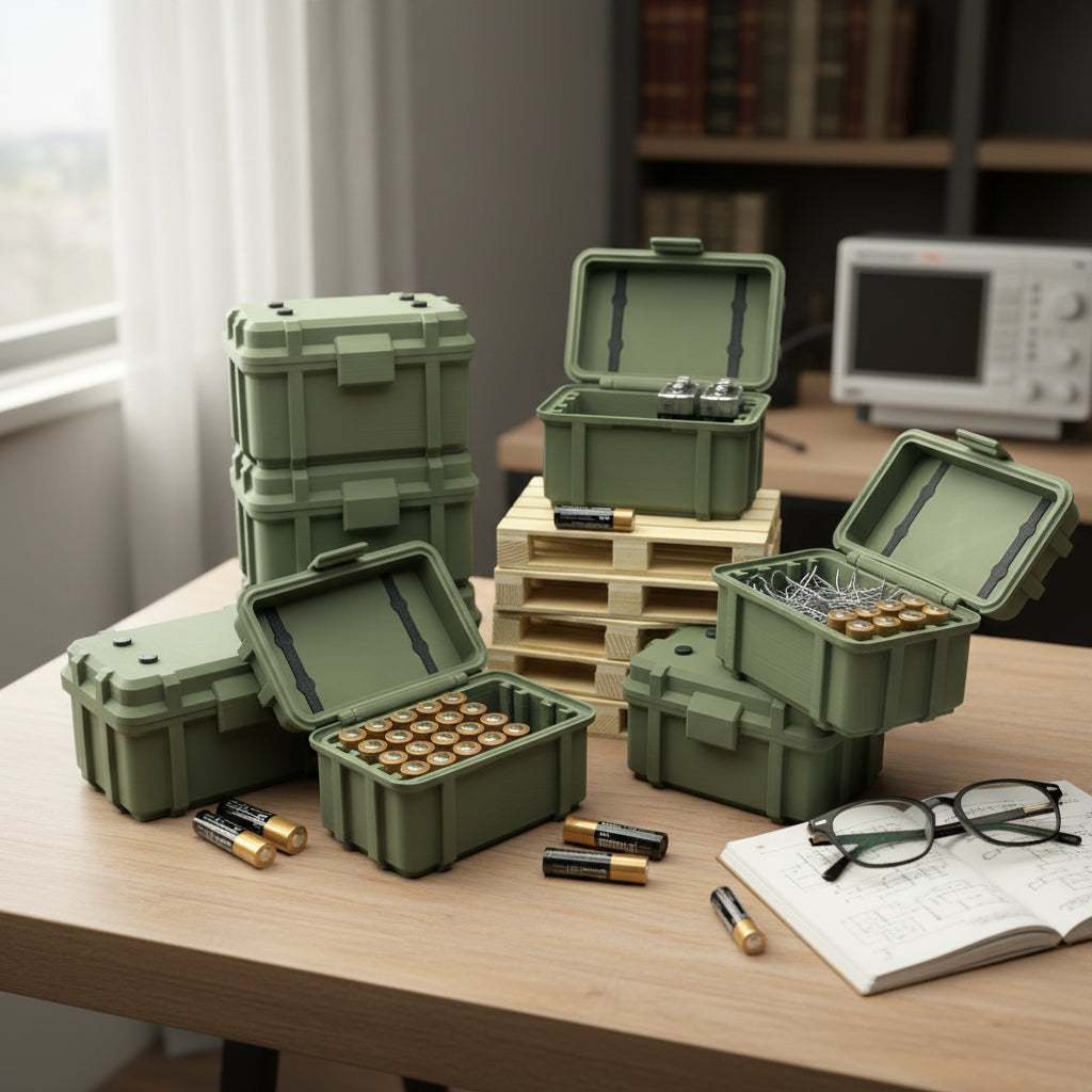 Batterie Aufbewahrung Armee / Militär Kiste Box für Batterien in Olive / Tarnfarbe