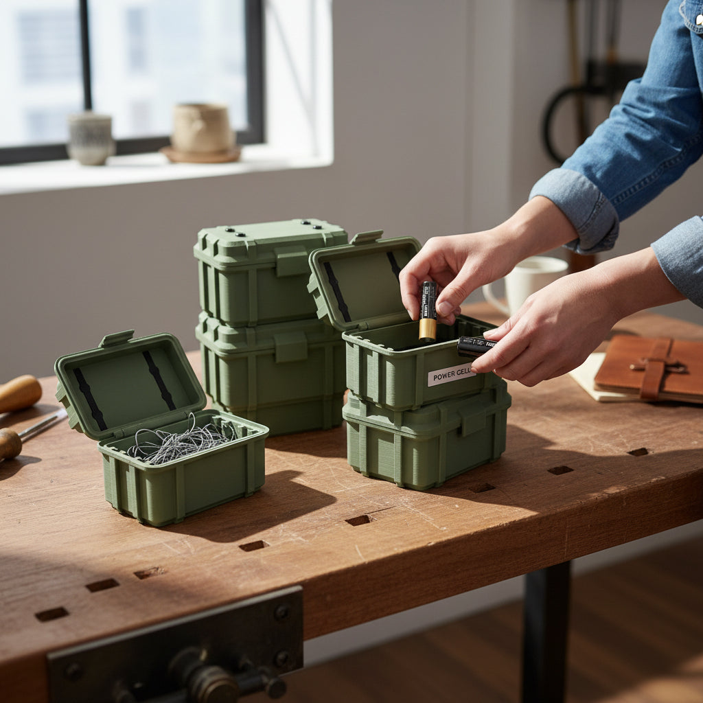 Batterie Aufbewahrung Armee / Militär Kiste Box für Batterien in Olive / Tarnfarbe