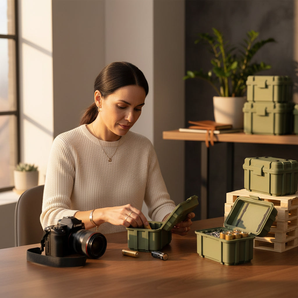 Batterie Aufbewahrung Armee / Militär Kiste Box für Batterien in Olive / Tarnfarbe