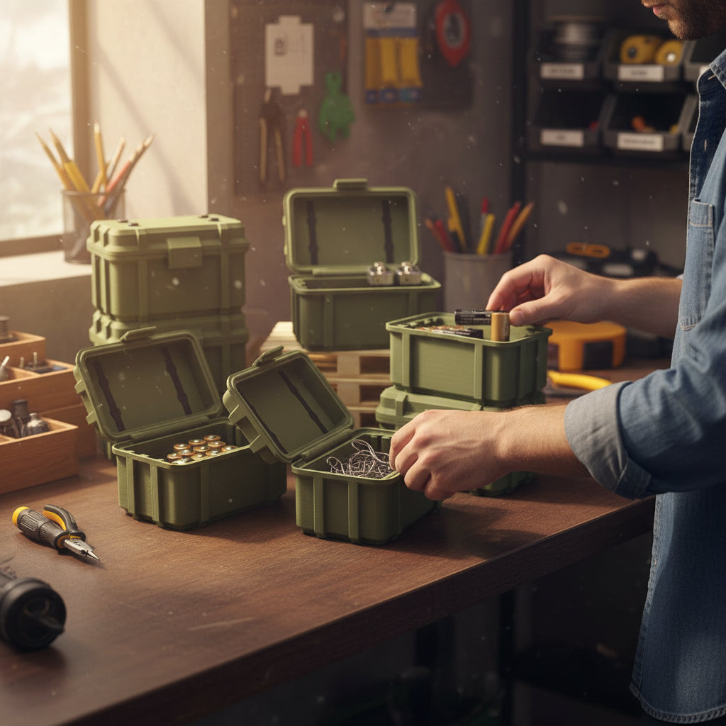 Batterie Aufbewahrung Armee / Militär Kiste Box für Batterien in Olive / Tarnfarbe