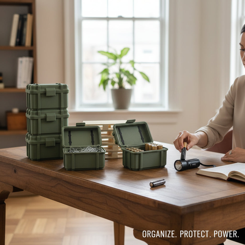 Batterie Aufbewahrung Armee / Militär Kiste Box für Batterien in Olive / Tarnfarbe