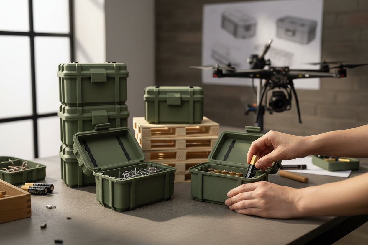 Batterie Aufbewahrung Armee / Militär Kiste Box für Batterien in Olive / Tarnfarbe