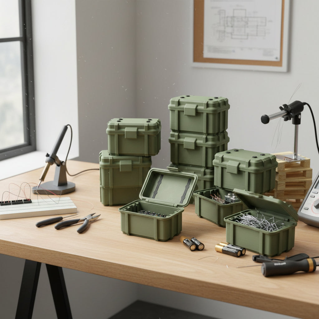 Batterie Aufbewahrung Armee / Militär Kiste Box für Batterien in Olive / Tarnfarbe